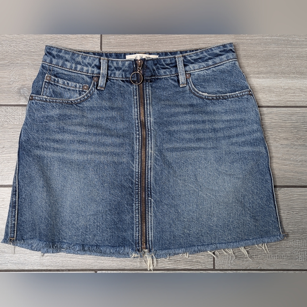 We The Free Blue Denim Mini Skirt with Ring Zipper Size 26